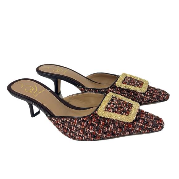 Sam Edelman Brit Kitten Heel Slip On Pointy Toe Pumps 7.5 Multi Tweed Boucle - Picture 1 of 9